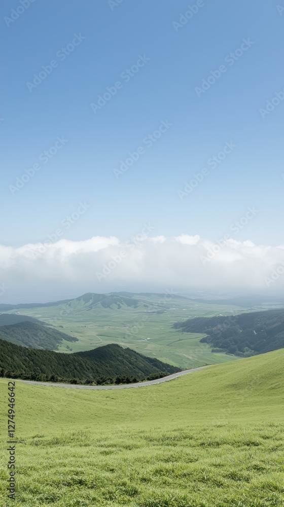 A serene landscape featuring rolling green hills under a clear blue sky. A serene landscape featuring rolling green hills under a clear blue sky.