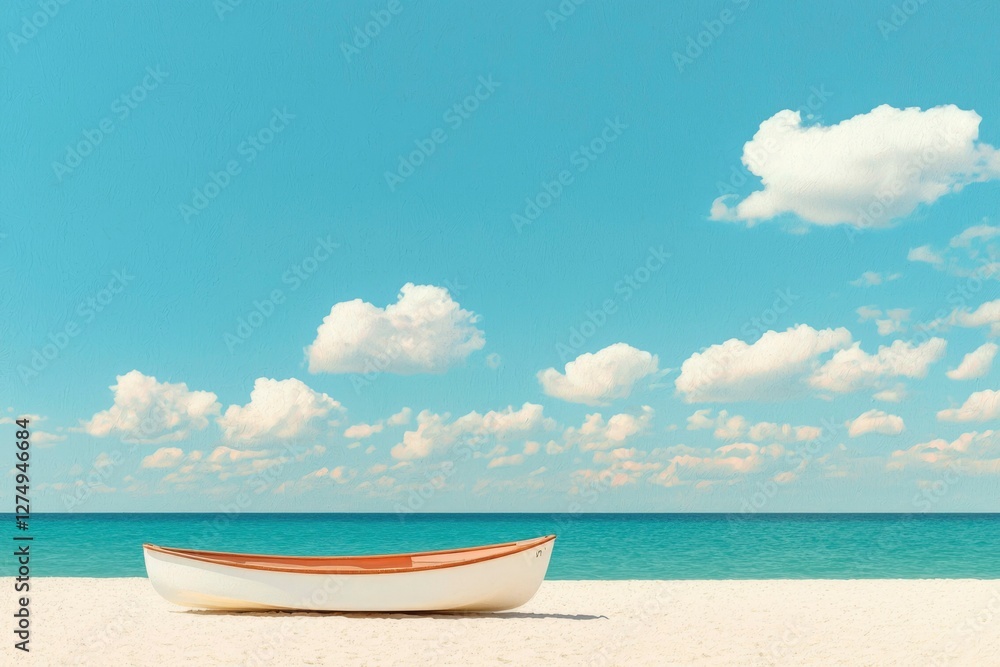 Tranquil beach scene with small boat Tranquil beach scene with small boat