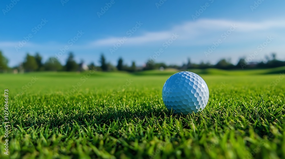 Golf Ball on Green Course Under Blue Sky Sports and Recreation Golf Ball on Green Course Under Blue Sky Sports and Recreation