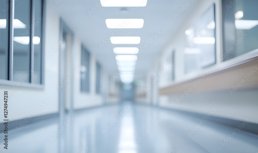Fototapeta premium Blurred background of a modern hospital interior, generation AI 