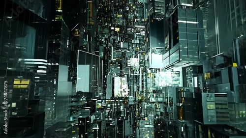 Wallpaper Mural Abstract cityscape, glowing blocks, dark background, digital art Torontodigital.ca