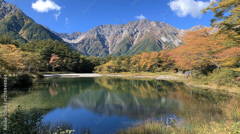 Fototapeta premium Autumnal Reflection in Japanese Mountain Lake