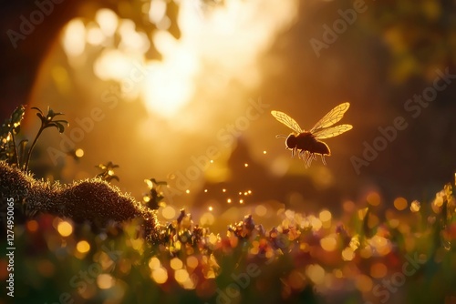 Wallpaper Mural Bee flying in meadow at sunset for articles on nature, wildlife or ecology Torontodigital.ca
