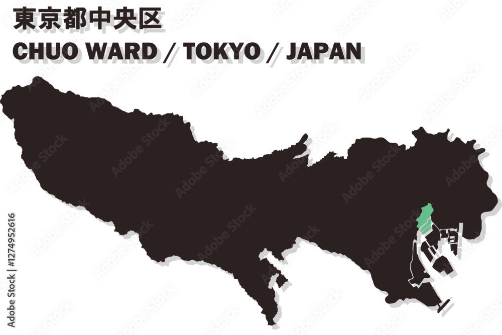 Obraz premium 日本地図-東京都-中央区ベクターイラストマップ