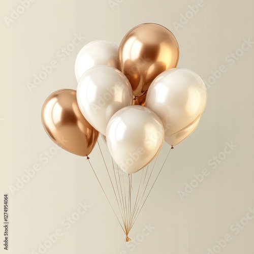 Elegant Cluster of Gold and White Balloons on Neutral Background for Celebrations and Events