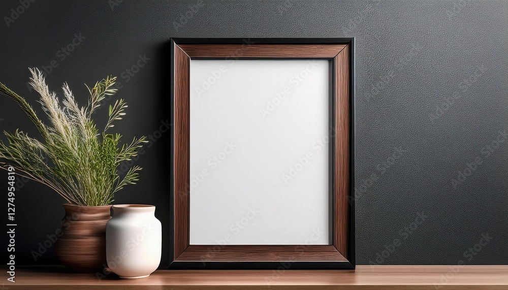 Minimal Dark Wood Frame Art Mockup Showcasing Modern Styling and Rich Grain Texture in a Soft, Serene Environment Perfect for Digital Art, Home Decor, or Design Inspiration. Minimal Dark Wood Frame Art Mockup Showcasing Modern Styling and Rich Grain Texture in a Soft, Serene Environment Perfect for Digital Art, Home Decor, or Design Inspiration.