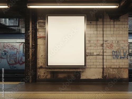 Blank billboard in subway station