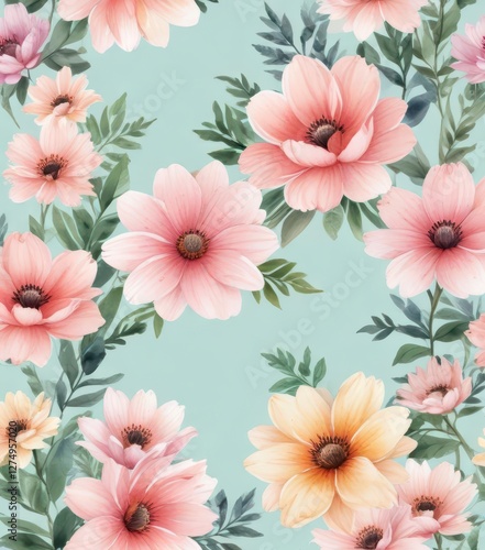 watercolor vector flowers on pastel background, feminine, pastel colors, abstract