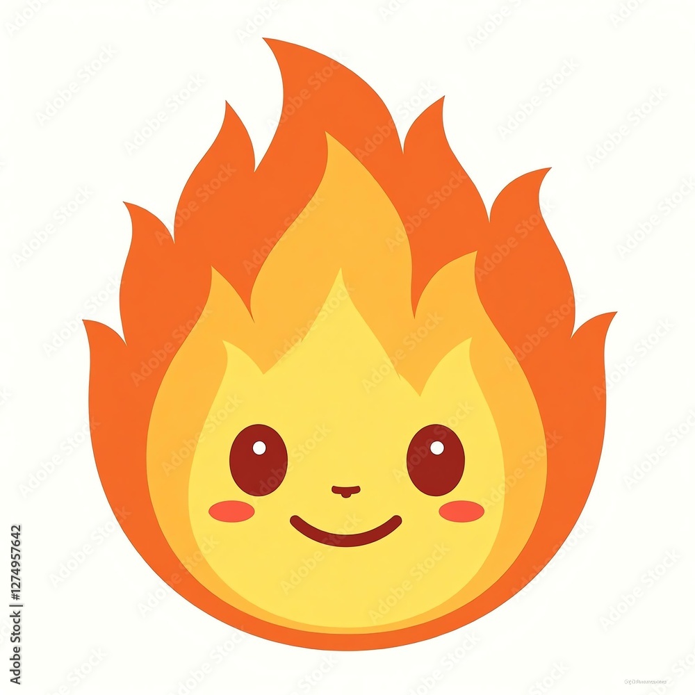cute fire round face on white background cute fire round face on white background