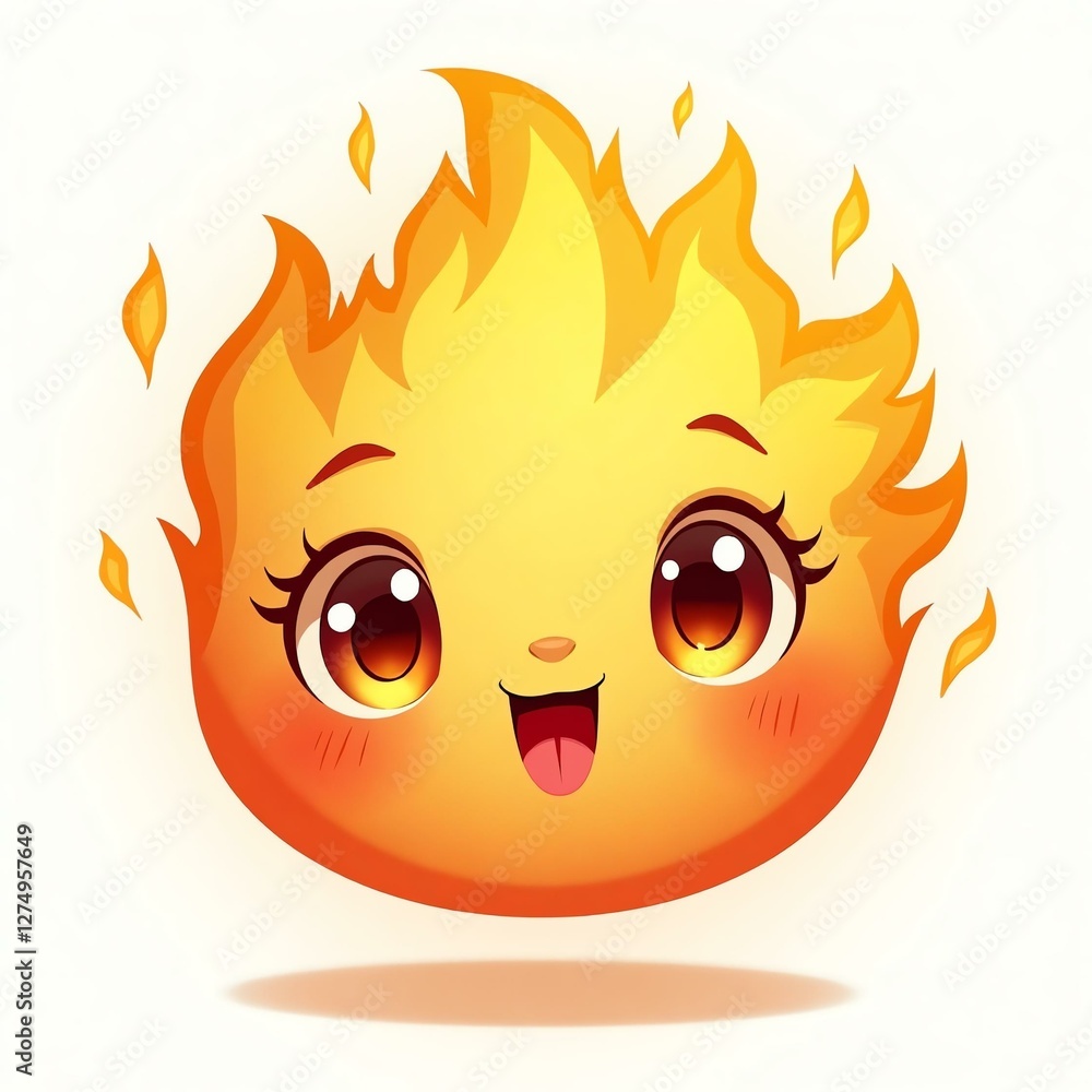 cute fire round face on white background cute fire round face on white background