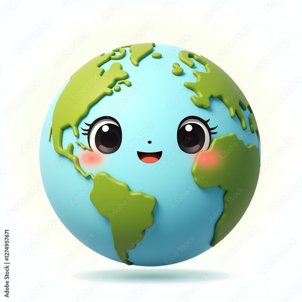 cute earth round face on white background cute earth round face on white background