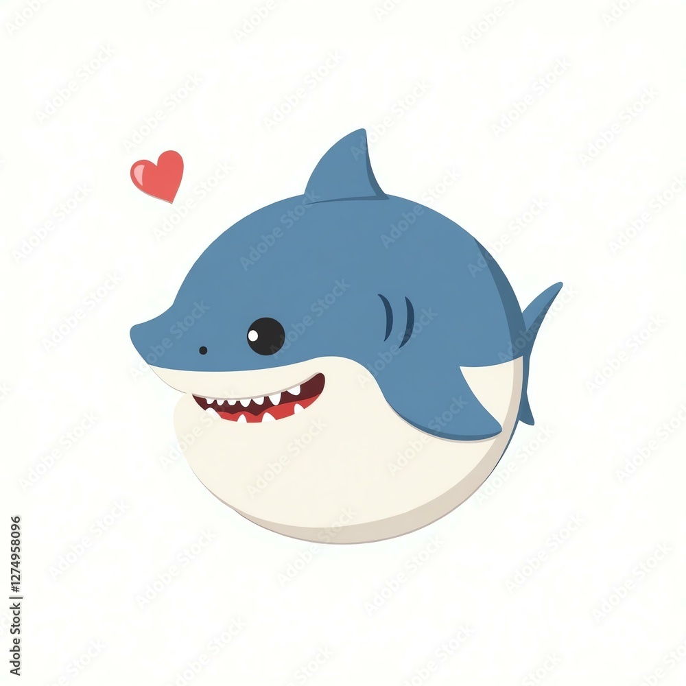cute shark round face on white background cute shark round face on white background