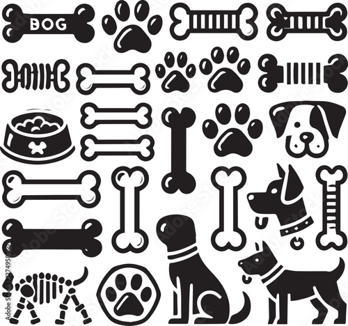 Pets & Animals vector, dog bone vector set, dog bone vector silhouette vector black and white, dog silhouette art