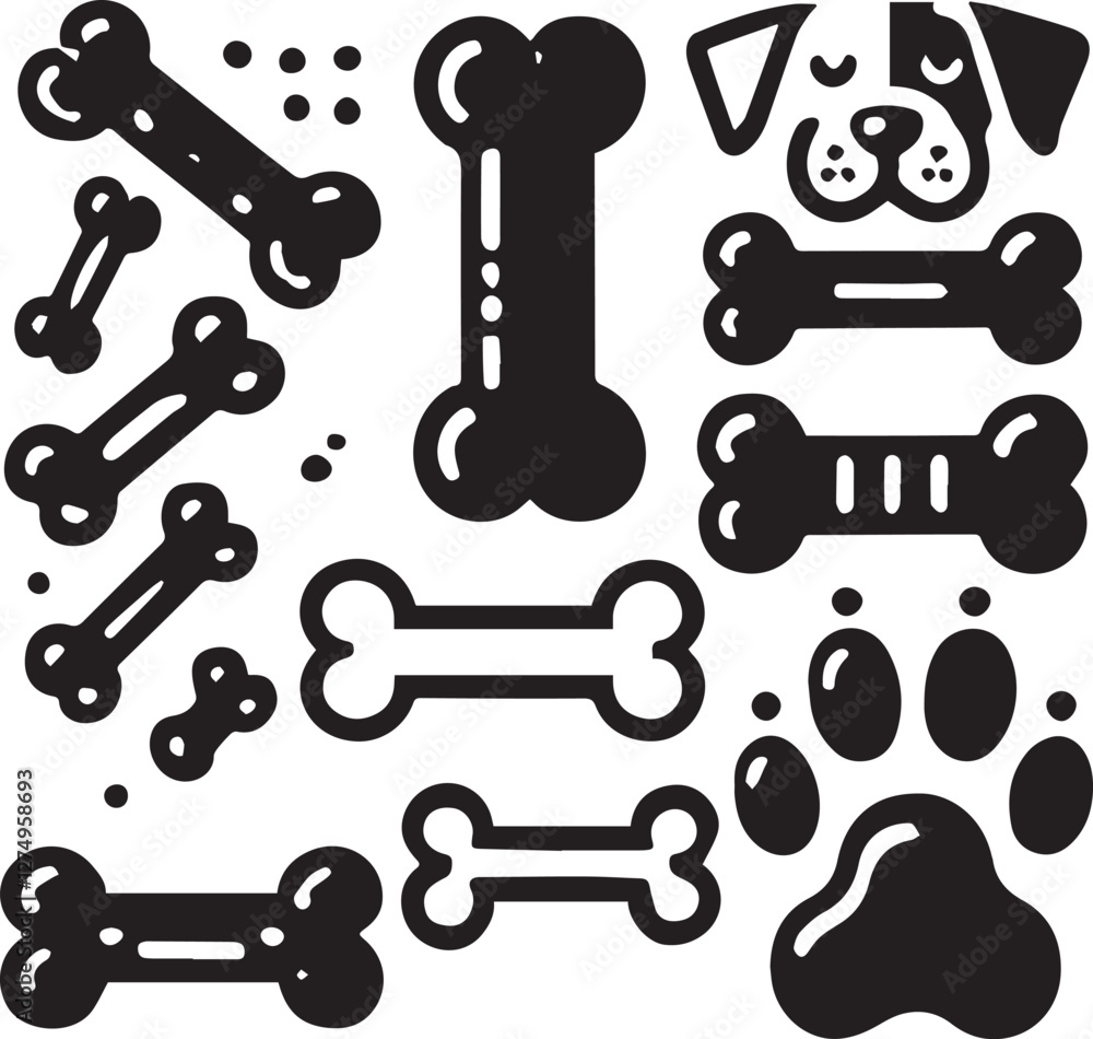 Obraz premium Pets & Animals vector, dog bone vector set, dog bone vector silhouette vector black and white, dog silhouette art