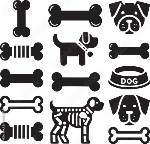 Pets & Animals vector, dog bone vector set, dog bone vector silhouette vector black and white, dog silhouette art