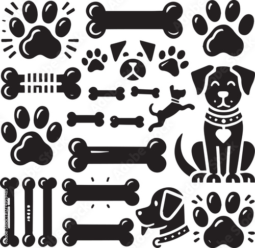 Pets & Animals vector, dog bone vector set, dog bone vector silhouette vector black and white, dog silhouette art