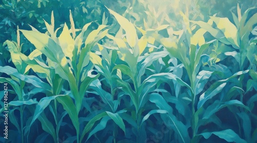 Wallpaper Mural Lush Green Corn Plants Bathed In Sunlight Torontodigital.ca