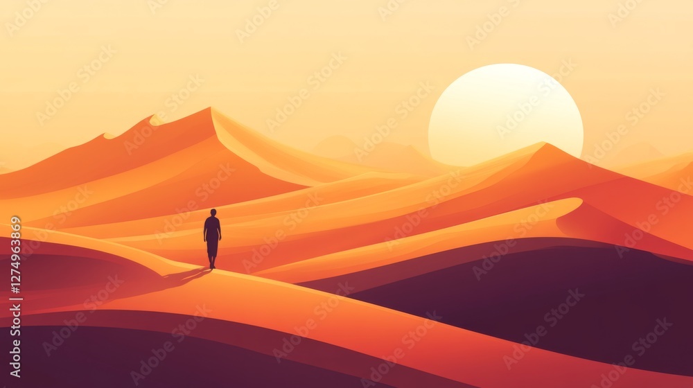 Silhouette figure desert sunrise landscape Silhouette figure desert sunrise landscape