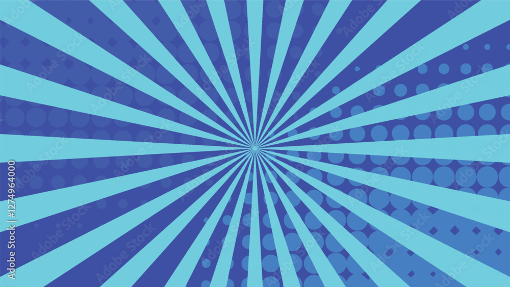abstract blue sunburst background with dot pattern decoration