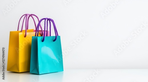 Wallpaper Mural Two Colorful Shopping Bags Yellow and Blue on White Surface Background Torontodigital.ca