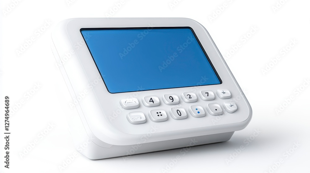 White Digital Device with Blue Touchscreen Interface on a White Background White Digital Device with Blue Touchscreen Interface on a White Background
