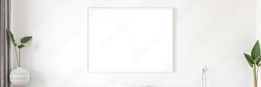 Mockup of a blank square photo frame on a bedroom wall, blank, home, interior Mockup of a blank square photo frame on a bedroom wall, blank, home, interior