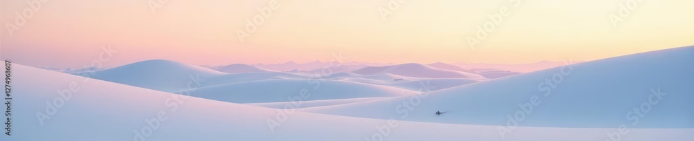 Fototapeta premium Softly glowing snow covered dunes under pale morning sky, warm colors, serenity