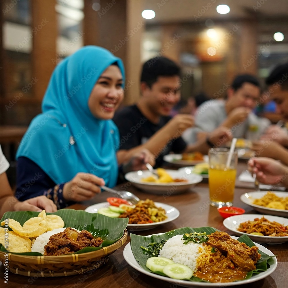 People Enjoying Iftar at a Busy Ramadan Food Market People Enjoying Iftar at a Busy Ramadan Food Market