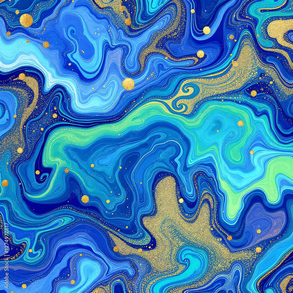 Dynamic Abstract Artistic Fluid Painting with Swirling Vivid Blues Greens and Golden Shimmering Accents Dynamic Abstract Artistic Fluid Painting with Swirling Vivid Blues Greens and Golden Shimmering Accents
