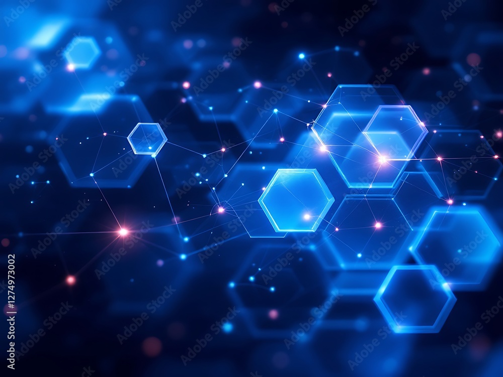 Hexagonal Network Connection Structure with Dots and Lines in Blue Tones for Technology Concepts Hexagonal Network Connection Structure with Dots and Lines in Blue Tones for Technology Concepts