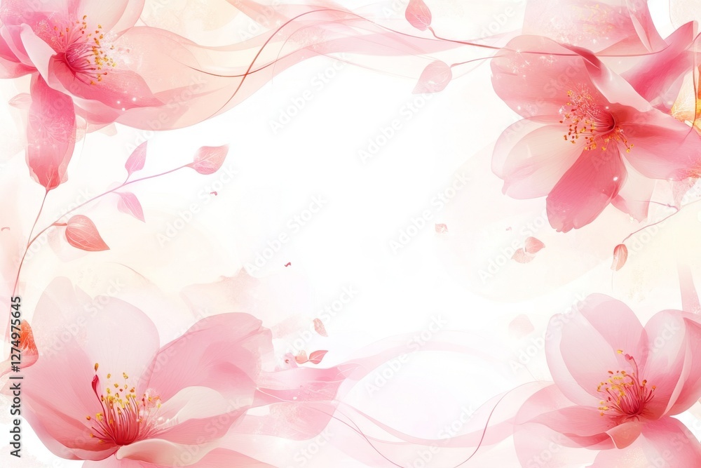 Pink floral spring design, flowing fabric background, wedding invitation Pink floral spring design, flowing fabric background, wedding invitation