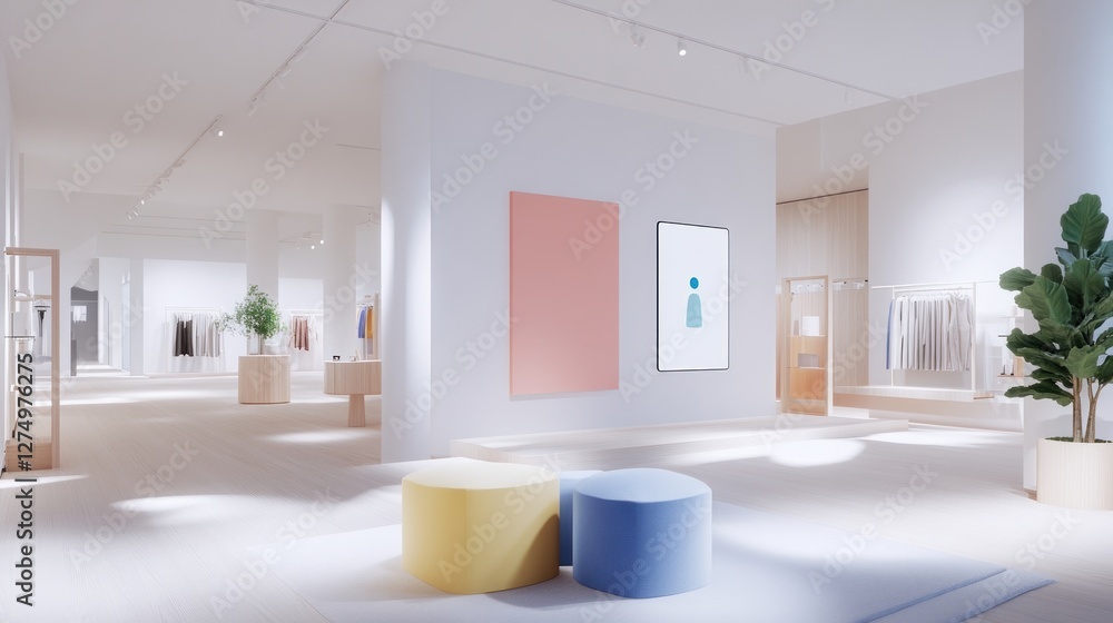 Fototapeta premium Minimalist Fashion Boutique Interior Design: A Serene Shopping Experience
