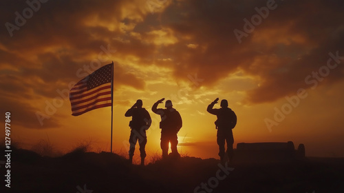 American soldeir salute  flag memorial day remembrance fallen soldier military tribute National holiday memorial day weekend. photo