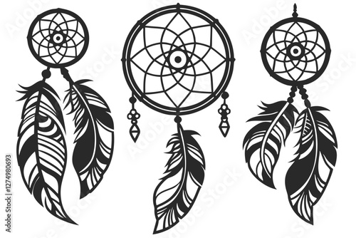 set of dream catcher silhouette vector illustration