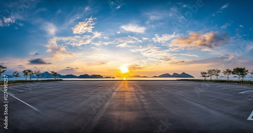 Fototapeta Naklejka Na Ścianę i Meble -  Empty coastal parking lot sunset scenic view (1)