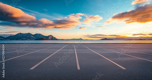 Fototapeta Naklejka Na Ścianę i Meble -  Empty coastal parking lot sunset scenic view (3)