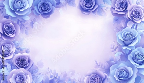 Fototapeta Naklejka Na Ścianę i Meble -  Pastel blue roses frame, soft background, invitation template