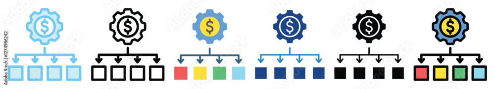 Allocation multi style, mini illustration icon. outline, flat, glyph, line color. For UI, UX, app and web, digital or print. For  education, business, economy, financial theme.