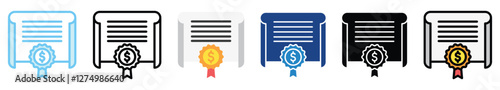 Certificate Deposit multi style, mini illustration icon. outline, flat, glyph, line color. For UI, UX, app and web, digital or print. For  education, business, economy, financial theme.