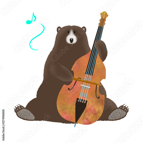 クマが楽しそうにコントラバスを弾いているイラスト
