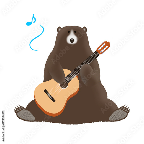 クマが楽しそうにギターを弾いているイラスト