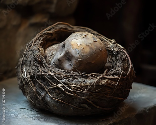 Ancient Baby Head Nest Museum Exhibit photo