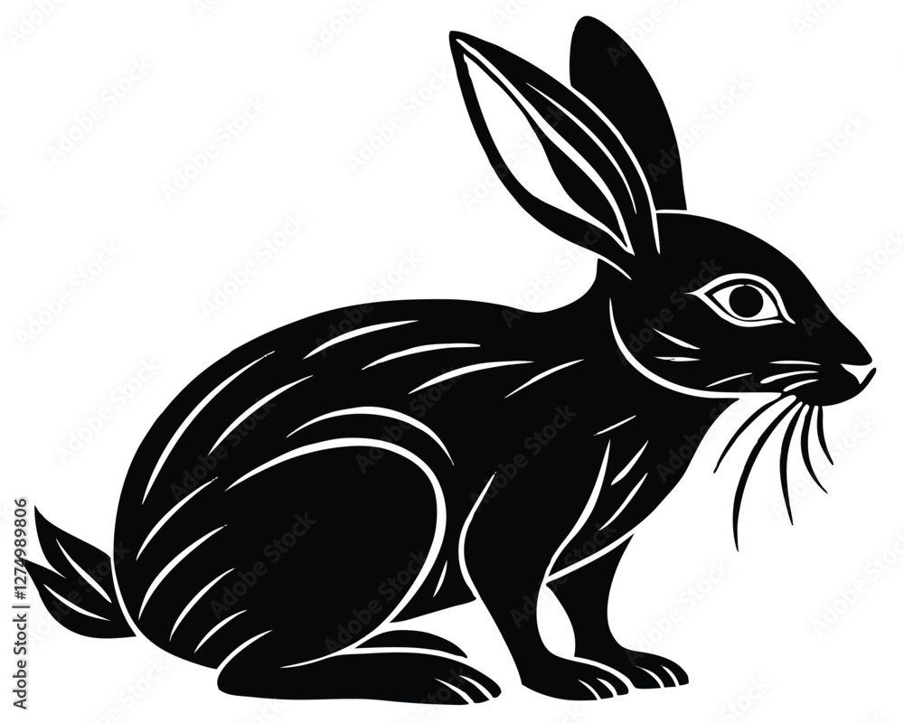 Elegant Black and White Rabbit Vector Illustration, Stylized Bunny Artwork - Hand-Drawn Rabbit Design, Detailed Rabbit Clipart - Wildlife Animal Silhouette Bunny Vector - Perfect for all print items Elegant Black and White Rabbit Vector Illustration, Stylized Bunny Artwork - Hand-Drawn Rabbit Design, Detailed Rabbit Clipart - Wildlife Animal Silhouette Bunny Vector - Perfect for all print items