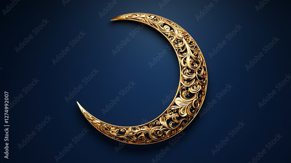 Detailed 3D Illustration of Ornate Golden Crescent Moon Detailed 3D Illustration of Ornate Golden Crescent Moon