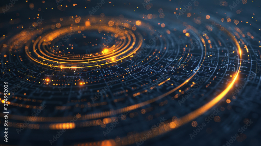 Abstract digital background with glowing circles and particles Abstract digital background with glowing circles and particles