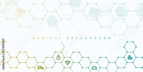 Abstract hexagonal background. Hexagonal structures or chemical engineering, genetic research, innovation technology. Scientific, technical or medical concept. Vector illustration.