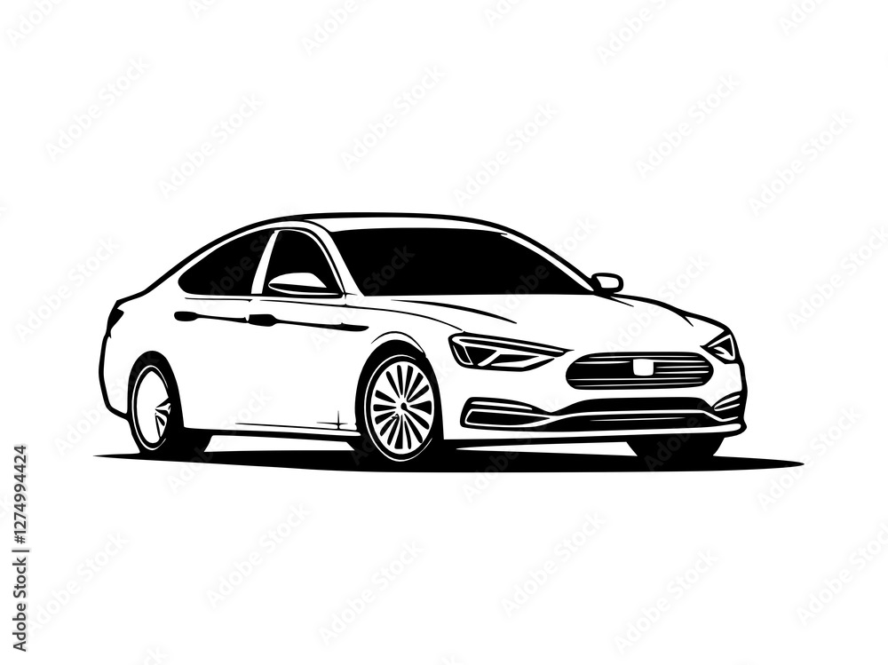 Naklejka premium car silhouette. black and white illustration.
