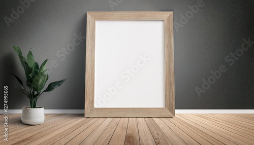3D Rendered Frame Mockup in Empty Interior Dramatic CloseUp on Modern Architectures Clean Lines Amidst a Void, Illuminating Minimalist Aesthetics and Embracing Serene Solitude.