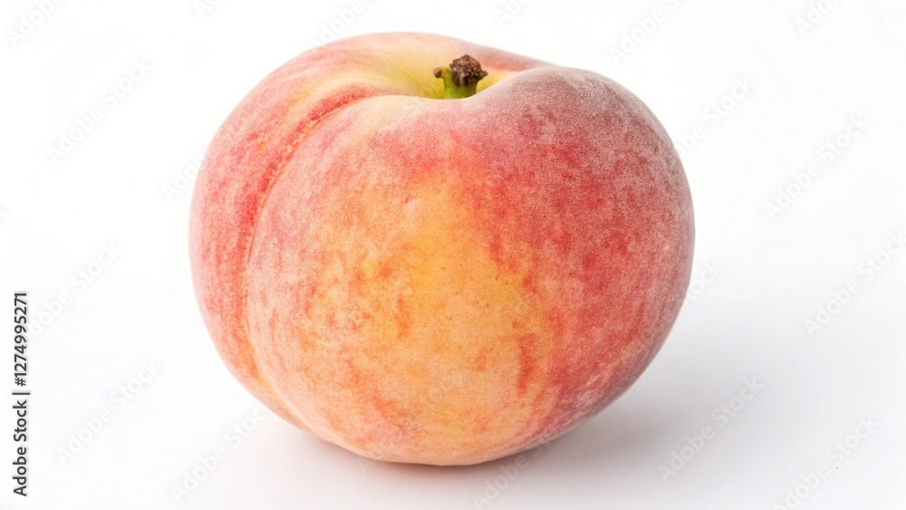 A fresh peach with fuzzy skin, isolated A fresh peach with fuzzy skin, isolated