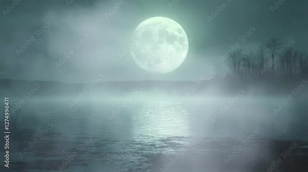 A full moon illuminates the night sky, its light playing among the clouds A full moon illuminates the night sky, its light playing among the clouds